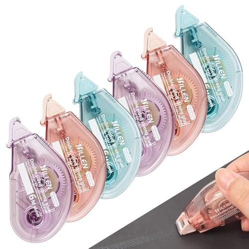 Cinta Doble Cara para Pegar Roller,6 Piezas Cinta Pegamento Roller 6m x 6mm Cinta Adhesiva Doble Cara Transparente Dispensador, Accesorios Libro Recortes para Tarjetas álbum de proceso Journal