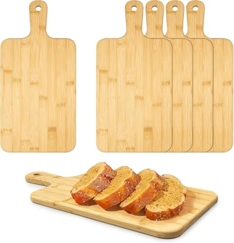 Lot de 5 Planche à Découper Bois, Planches en Bambou pour Viande/Pain/Fromage, Planches à Découper Résistantes,40 x 20 cm