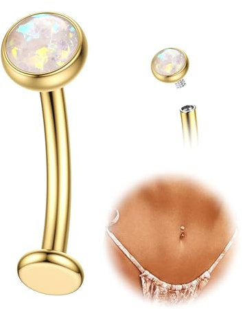 KRFY Piercing Nombril Titane Or Argent Percing Au Nombril Hypoallergénique 14G Piercings Nombril-Pendant Coeur Fleur Papillon Boule Fileté Intérieurement Flottant Navel Piercings - Or Opale 12MM