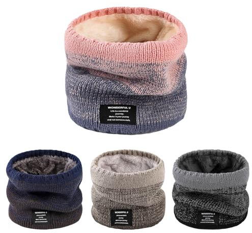 Fjquamitix Winter Fleece Neck Warmer for Men & Women – Thermal Knitted Snood Scarf, Windproof Thick Lined Neck Gaiter for Cycling, Skiing, Motorcycle & Outdoor Sports (Pink)