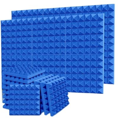 YXINAER Panneau Acoustique Lot de 12 Panneaux acoustiques en Mousse à Motif Pyramidal Gris 30 x 30 x 5 cm, Isolation phonique, absorbants, for Murs et plafonds(Blue)