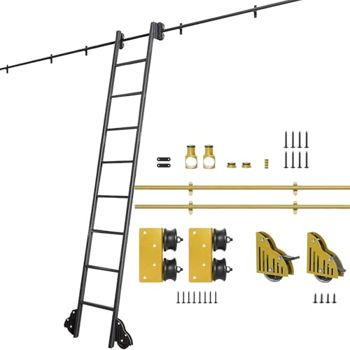 QYMYOZ Kit di ferramenta per Scale mobili per Biblioteca - 100-720 cm, binari per Scale mobili con Ruote a Pavimento, Sistema di Guide scorrevoli per Scale mobili con Tubo tond