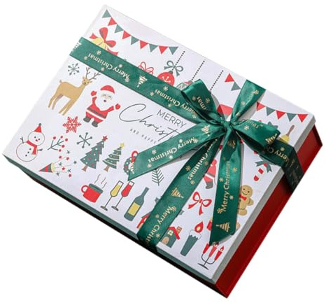 LOLIPPYY Elegante Weihnachts Geschenkbox mit Schleife Papierbox mit Deckel Vielseitig für Xmas Party Favor Wiederverwendbar Einfache Handhabung Festliches Design für Geschenke und