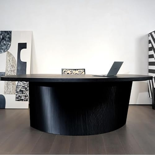 interoknack italiensk minimalistisk designerskrivbord – modernt asymmetriskt svart kontorsbord, lyxigt hemstudiearbetsstation, konferensbord i böjt trä för kontor eller hem