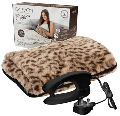 Carmen Rechargeable Hot Water Bottle, Hand Warmer, Automatic Temperature Control, Faux Fur Leopard Print – 350gsm,H x 17cm W x 24cm, C85043LPD