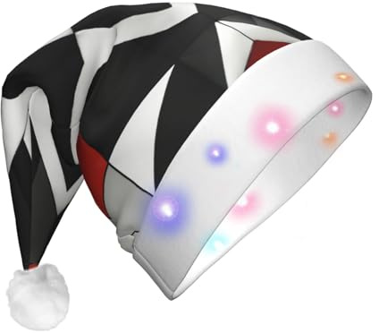 JEJEA Weihnachtsmannmütze mit abstraktem geometrischem Muster, für Erwachsene, LED, Weihnachtsmütze mit Lichtern für Damen und Herren, Neujahrsparty-Zubehör