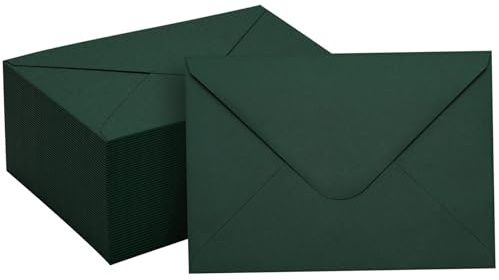 Grüne Umschläge, 50 Stück, dunkelgrüne A7-Umschläge für Einladungen, elegantes 5 x 7 mit V-Klappe, farbiges Klebepapier für Abschlussfeier, Einladung, Babyparty, Hochzeit
