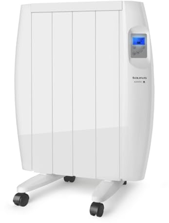 Taurus 600 - Emisor Térmico Digital. 600W. Tecnología seca. Sin fluidos. 4 elementos. Programación diaria-semanal. 2 modos. Temperatura ajustable. Incluye patas y soporte pared. Blanco