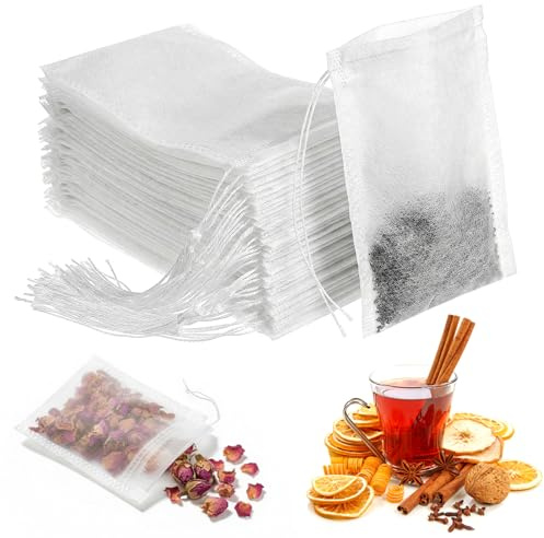 200 Stück Teebeutel Befüllbar für Losen Tee, 9×7cm Einweg Teefilterbeutel Mit Kordelzug Leer, Befüllbare Infuser Säckchen Aus Stoff für Kaffee, Gewürze Und Mehr