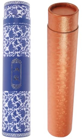 Lurrose Contenitore per Pezzi di Calligrafia 2 Pezzi in Broccato, Scatola Porta Opere di Pittura Tubo Estraibile, per Artisti e Collezionisti