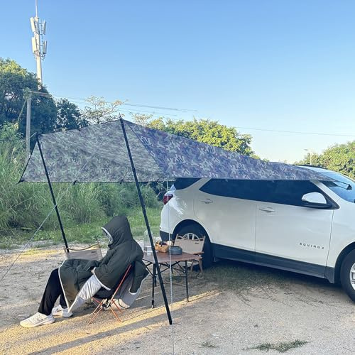 SLDAGe Toldos de Coche Trasero, 3x3m, toldo Camper Furgoneta, Toldos para Caravana Toldo de Camuflaje Impermeable para SUV Portón Trasero, Toldo de Refugio Lateral para RV Van Camping MPV Jeep,A