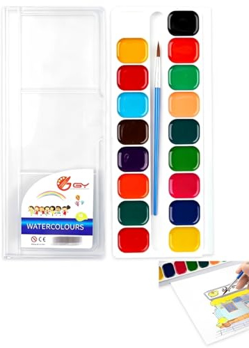 TBCDS 1 Boîte de Aquarelles Solides Demi-Sèches, 18 Couleurs, Réactivation Instantanée, Pigments Intenses, Idéales pour la Peinture Extérieure et les Carnets de Dessin