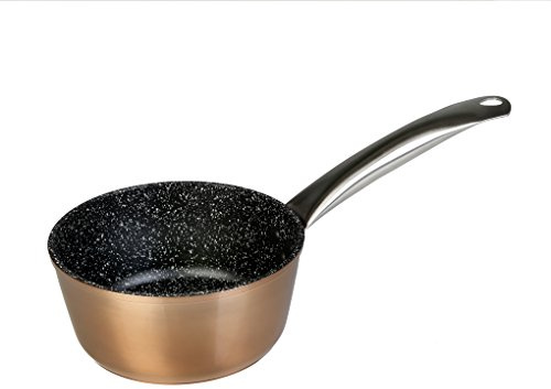 WECOOK! Professional Cazo Inducción 16 cm, Antiadherente Ecológico sin PFOA, Aluminio Forjado, Color Cobre, 2,8 mm Espesor, Asas de Acero Inoxidable, Vitrocerámica, Gas, Horno, Lavavajillas