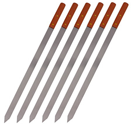 CHEFTOR Premium Stainless Steel Wooden Handle BBQ Skewers for Shish Kebab, Turkish Grills & Koubideh, Brazilian-Style BBQ, 23 Inch x 1 Inch, Set of 6