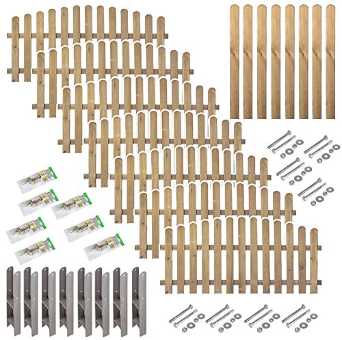 Komplett-Set Vorgarten-Zaun Friesland //7 Elemente (200 x 95 abfallend auf 80 cm (B x H)) inkl. Zubehör // ca. 14,72 lfd. Meter // + 8 Zaun-Pfeiler mit Rundkopf (9 x 9 x 95 cm) + Montagematerial