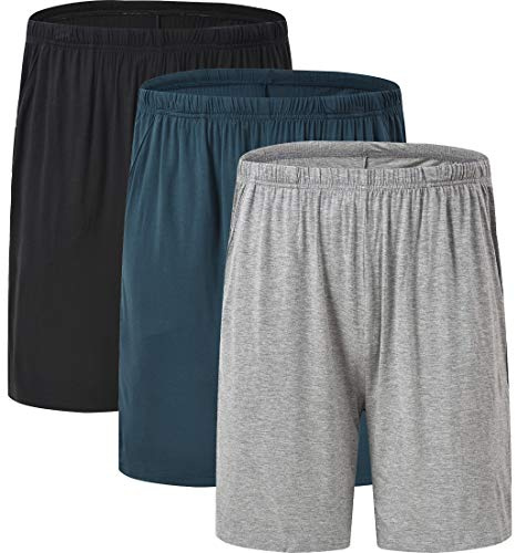 JINSHI Pantaloni Corti Pigiama da Uomo Morbide Modal Shorts da Salotto Biancheria da Notte 3Pack-Nero/Grigio/Blu Large