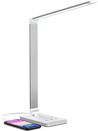 Chesbung Schreibtischlampe LED Dimmbare Tischleuchte, 5 Farb und 10 Helligkeitsstufen, Augenschutz Tischlampe für Kinder, Touch-Bedienung, Faltbar, Nachttischlampe mit 2500mAH Eingebaute Batterie
