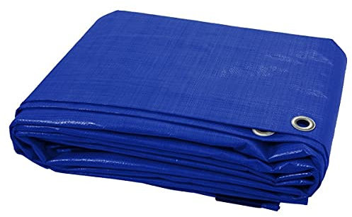 4 x 5 m Blue Tarpaulin Waterproof Tarp Sheet Cover, Groundsheet - Waterproof, Weatherproof, Frost-Resistant, UV Protection, Universal, Multipurpose, Reinforced Eyelets