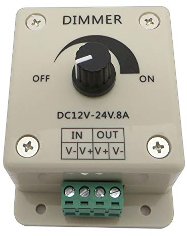LED Dimmer/Schalter 12V DC Gleichspannung Drehdimmer für alle dimmbaren LED Lampen mit Stecker und Buchse (Dimmer 8A)