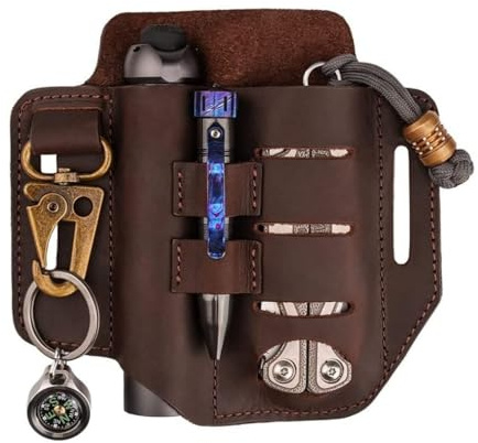 VIPERADE PJ13 Plus EDC Étui en Cuir pour Outils Multifonctions en Cuir Porte-clés pour Lampe de Poche, Couteau, Stylo Tactique, Transport Quotidien en extérieur,Sac de Ceinture