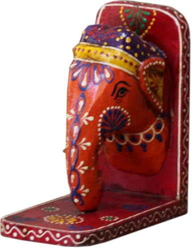 GURU SHOP Handgearbeitete Holzbuchstütze, Deko Elefant, Elefant orange
