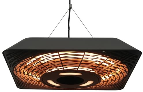 Outsunny Calefactor Exterior para Terraza 800/1200/2000W Estufa Colgante de Techo 3 Niveles de Calor con Iluminación LED Independiente Mando a Distancia e Interruptor Táctil IP45 45x45x10 cm Negro