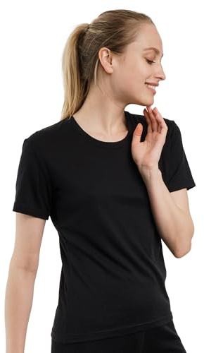 Merino.tech Camiseta Termica Lana Merino Mujer - Ropa Interior Base Layer 100% Lana Merino para Mujer (Medium, Solid Black Crewneck)