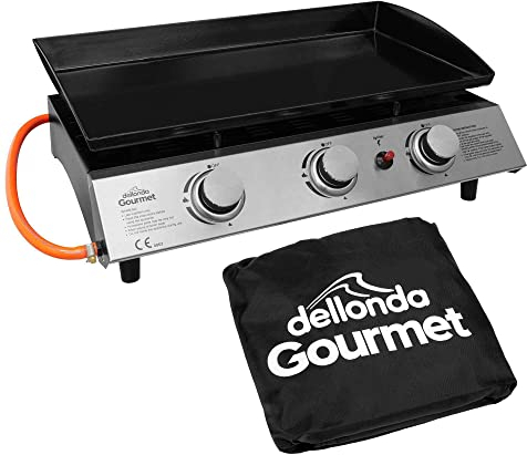Dellonda 3 Burner Portable Gas Plancha 7.5kW BBQ Griddle, Supplied with PVC Cover, Stainless Steel - DG233
