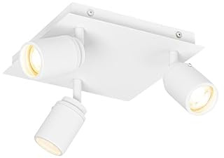 Qazqa Badezimmer Verstellbarer Deckenstrahler, Deckenspot - Ducha - Weiß, max. 35W, Geeignet für LED, 23cm, Quadratisch, 3-flammig, IP44, Ideal als Wohnzimmerlampe, Küche lampe und