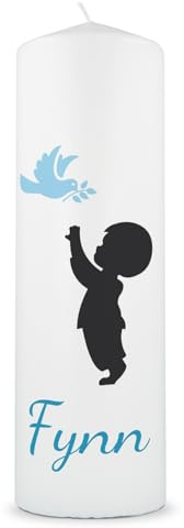 GRAVURZEILE Bedruckte Kerze - Kinder Trauerkerze Baby Silhouette - Personalisiert mit Name & Wunschtext - Trauerkerze zur Beerdigung oder als Andenken - Hochwertige Stumpenkerze - Farbe Blau