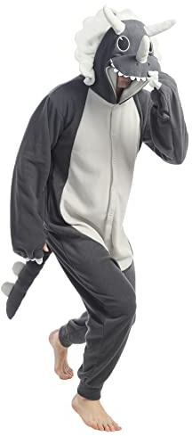 dressfan Unisex Triceratops Dinosaurier Onesie Kostüm Dino Pyjamas Halloween Karneval Kostüm für Damen & Herren