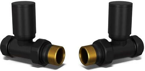 UK Radiators Coppia di valvole per radiatore rotonde, colore nero, finitura opaca, design elegante e moderno, 1/2 x 15 mm, coppia di valvole per radiatore