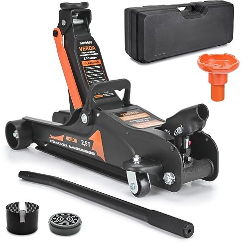 Hydraulischer Wagenheber 2T, 140-310mm + Gummiuaflage + Handschuhe + Koffer Rangierwagenheber Geländewagen Reifenwechsel PKW SUV Geländewagen (Hubhöhe 140-310mm + Koffer)