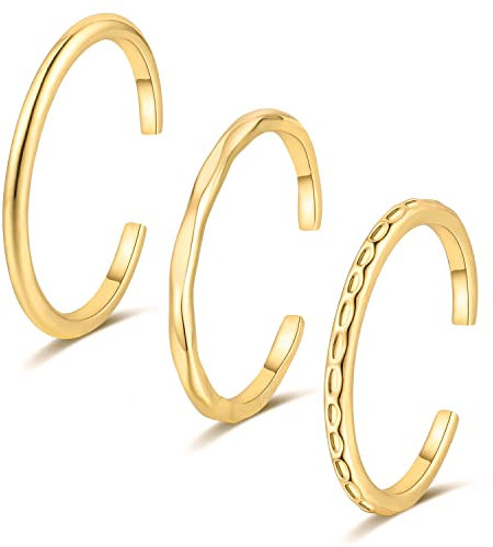RLMOON Zehenring für Damen, 14 Karat Gold, 1 mm dünner Draht, verstellbarer Zehenring-Set, Silber, Rotgold, hawaiianischer offener Zehenring, Strandfußschmuck für den Sommer, 3 Stück, Metall, Kein