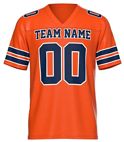 Custom Football Jersey | Ships Next Day | Men, Women, and Kids | Replica Jersey | Fan Jersey | Sports Jersey | Birthday Gift |Personalized (Orange Blue, A-Large)