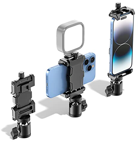 KDD Adaptateur pour Trépied de Téléphone Portable avec Rotule, Support de Téléphone Rotatif à 360° pour Trépied avec Griffe Froide, Support de Téléphone Portable pour Iphone 15 14 13 12 Pro Max Mini