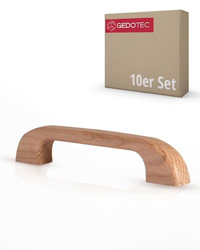 Gedotec Möbelgriff aus Holz |10 Stück | Griffe für Küchenschränke inkl. Befestigungsmaterial | MASSIMO | Möbelgriffe Eiche roh mit BA 112 mm | Türgriffe für Schränke - Schrankgriffe