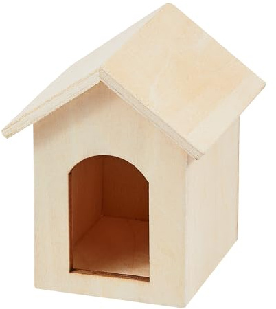 Hobbyfun Casetta per cani in miniatura in legno, 5,5 x 4,2 x 3,8 cm, casa delle bambole, Diorama, decorazione da collezione