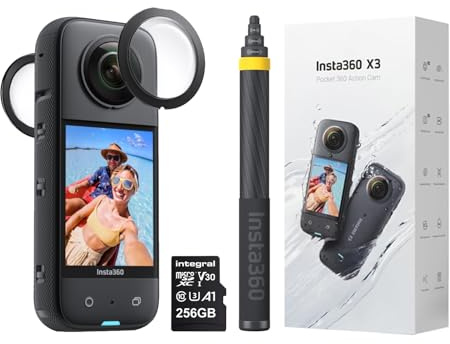 Insta360 X3 360 Degree Action Camera EXTENSION Kit inc: 3M Carbon Fibre Selfie Stick + Lens Guards + 256GB