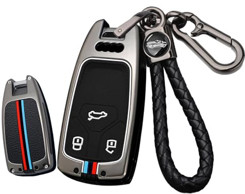 ontto Autoschlüssel Hülle Passt für Audi A4 B9 A5 A6 8S 8W Q5 Q7 4M S4 S5 S7 TT TTS TFSI RS Schlüsselhülle Schutzhülle Metall Schlüsselanhänger Schlüssel Etui Cover Auto-Zubehör 3 Tasten-A Schwarz