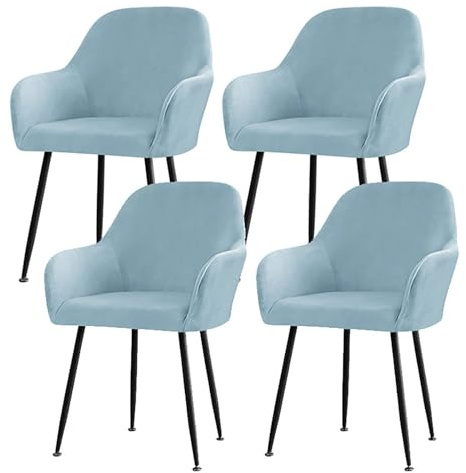 ZRCYXDW Fundas de Sillas Comedor con Brazos-Azul Un-4 Pieza | Fundas de Sillón Suaves y Elásticas de Terciopelo, Protector de Sillas con Respaldo Curvo Extraíble y Lavable