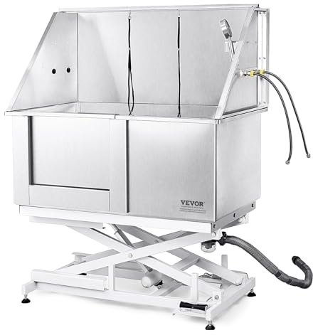 VEVOR 50 Pet Dog Bathing Station Electric Height Adjustment, Professional Stainless Steel Dog Grooming Tub w/Soap Box, Faucet,Rich Accessory,Bathtub for Multiple Pets, Washing Sink for Home(Left)