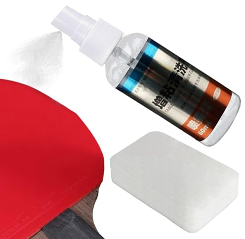 Tischtennis-Reiniger, 1/2 Stück, 60 ml, Tischtennis-Gummi-Reiniger, Pflegespray mit 2-seitigem, Schlägerreinigungsmittel für Tischtennisschläger, 10 x 5 x 4 cm