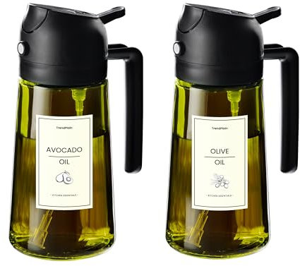 TrendPlain Pulverizador Aceite Spray 470ml - 2 en 1 Spray Aceite Cocina y Dispensadora con Etiquetas y Protección contra la Luz para Freidora de Aire, Ensaladas y Vinagre - 2 Negro