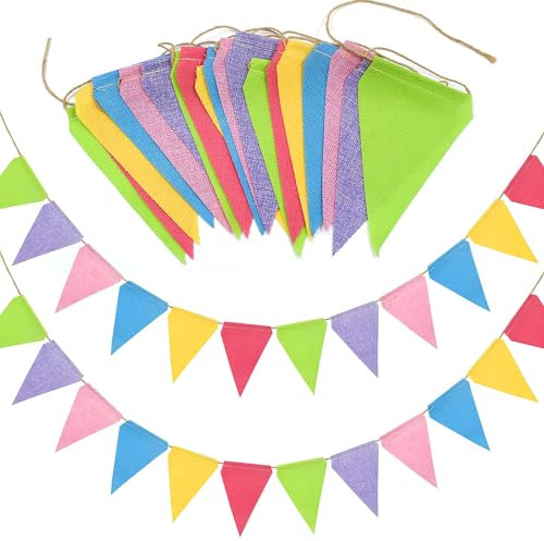36 Flags 33 Feet Bunting Banner, Multicolor Outdoor Waterproof Triangle Flags Imitated Linen Burlap Bunting Supply for Birthday Baby Shower Wedding Garden Home Party Decorations