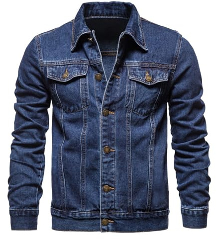 Cocila Buy British Day Deals Men's Single Breasted Denim Jacket With Lapel Casual Slim Fit Denim Jacket In Cotton Snow Proof Jacket Men Brown Bomber Jacket Pu Leather Outlet Clearance Uk Overstock