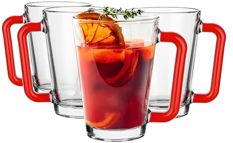 Glasmark KROSNO, 250 ml, lot de 4, set de s, tasses en, s à boire en avec anse, oreille colorée, à boire, tasse, gobelet en avec combiné, passe au lave-vaisselle
