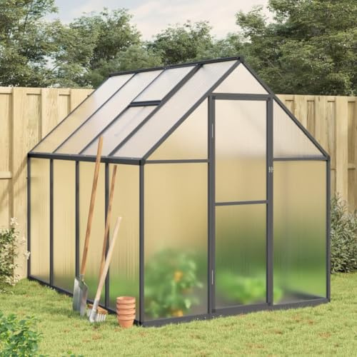 IKAYAA Gewächshaus Aluminium mit Fundament Gartenhaus Winterfest Gewächshaus Glas Glashaus Garten Tomatenhaus Frühbeet und Pflanzenhaus 224 x 169 x 195 cm Anthrazit und transparent