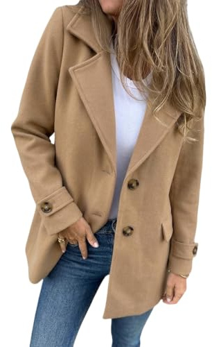 IDEALSANXUN Wollmantel für Damen, Herbst, Winter, klassisch, mittellang, Peacoat, Trenchcoat, Blazer, Jacke, Khaki, X-Large