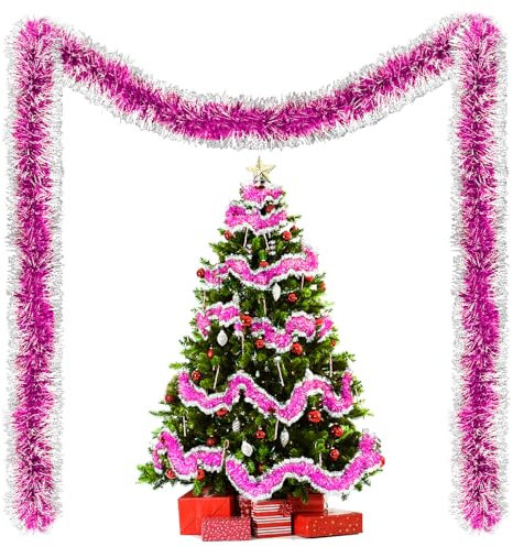 Ghirlanda di tinsel natalizio, rosa, 6 pezzi, tinsel lucido, per albero di Natale, decorazione natalizia, decorazione natalizia, orpello, ghirlanda per tende, camere, feste, decorazioni natalizie